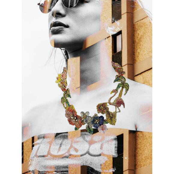 Gold Tone Multi-Color Czech Tropical Bib Necklace 16 plus 3 inch extender - Picture 6 of 7